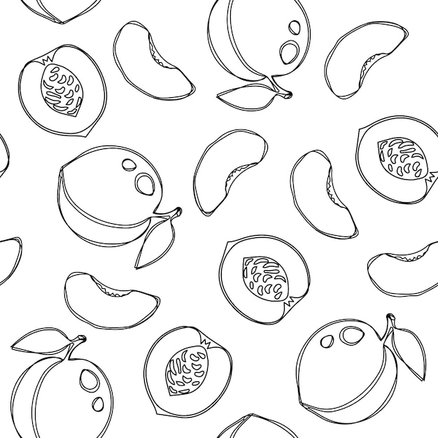 Seamless pattern with apricot and apricot slice hand drawn illustration good for textile