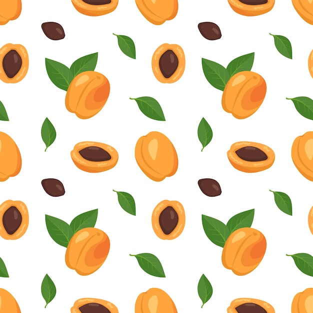 Seamless pattern with apricots, seeds and leaves.