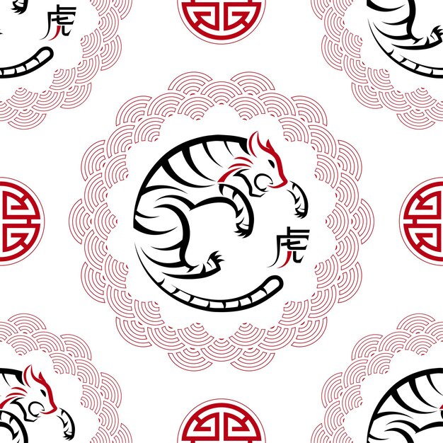 Seamless pattern with Asian elements on color background for happy Chinese new year of the Tiger 2022, flyers, poster and banner, (translate : Chinese happy new year, 2022)