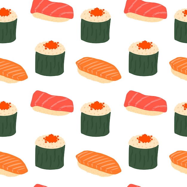 Vector seamless pattern with asian japanese food
