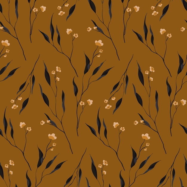 Seamless pattern with autumn botany in vintage style Elegant botanical background floral print with dry flowers branches leaves Vector illustration