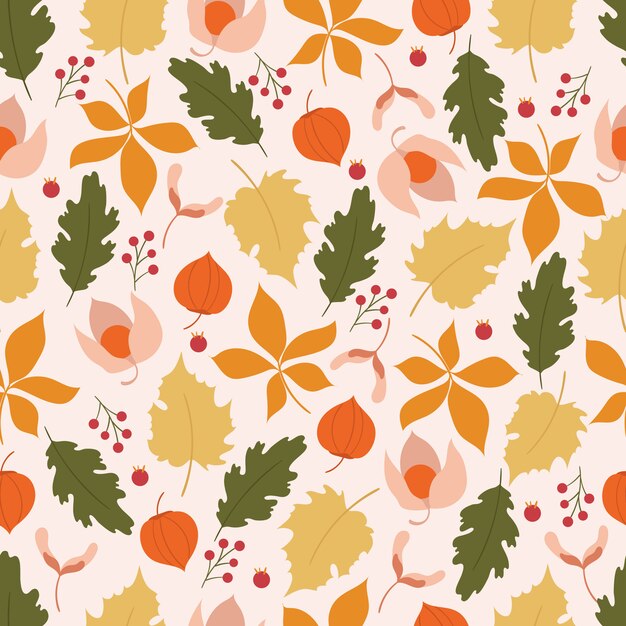 Vector seamless pattern with autumn elements. autumn background with leaves.