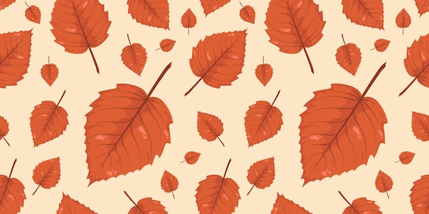 Seamless pattern with autumn fall brown orange red leaves of birch tree Perfect for wallpaper