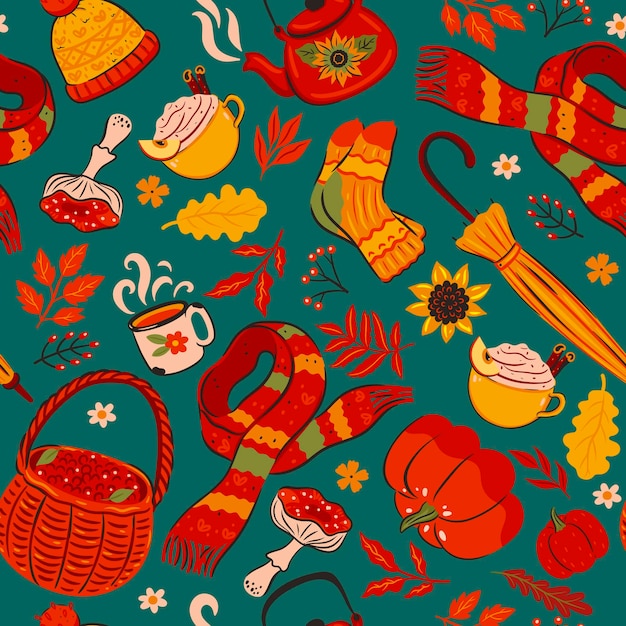 Seamless pattern with autumn items