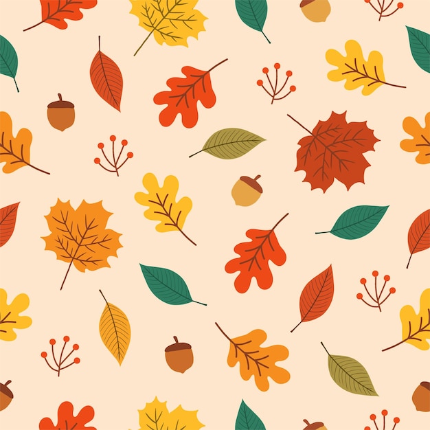 seamless pattern with autumn leaves acorns and oak leaves for wallpaper gift paper pattern fills textile fall greeting cards