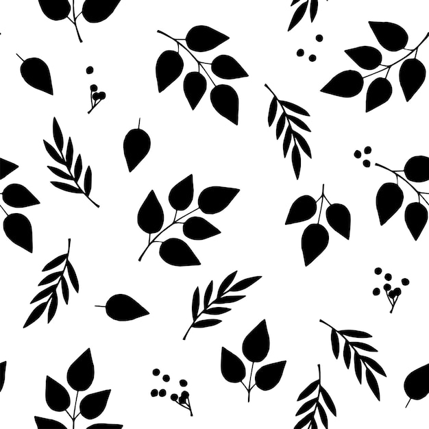 Seamless pattern with autumn leaves and berries in black and white Perfect for wallpaper gift paper pattern fills web page background autumn greeting cards