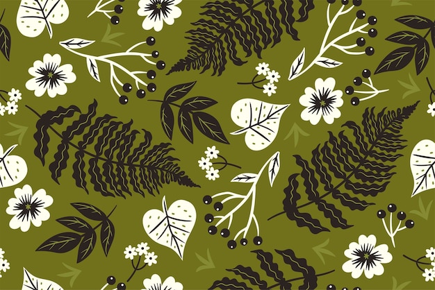 Seamless pattern with autumn leaves and berries