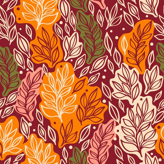 Vector seamless pattern with autumn leaves fall background