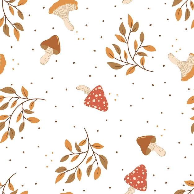 Seamless pattern with autumn leaves and mushrooms Ideal for a variety of projects including fabric