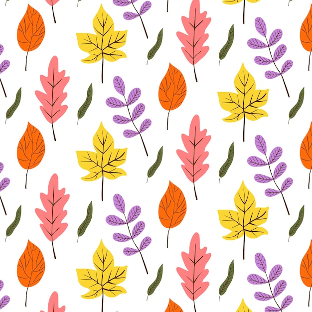 Vector seamless pattern with autumn leaves in orange beige brown and yellow