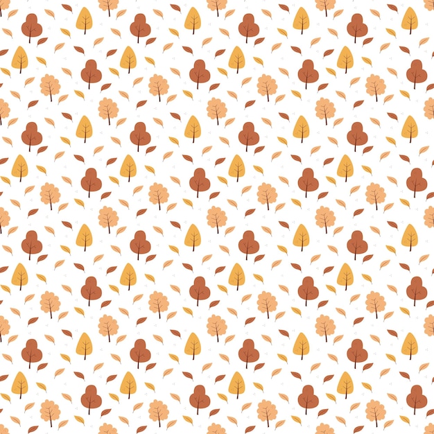 Vector seamless pattern with autumn leaves and trees color flat vector illustration