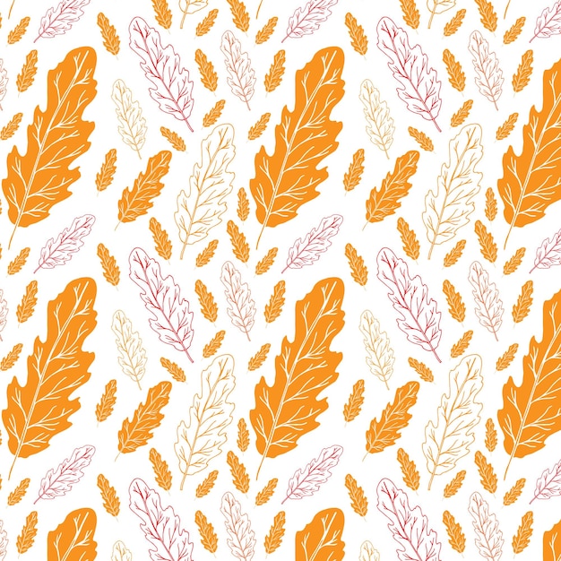 Seamless pattern with and autumn oak leaves in Orange