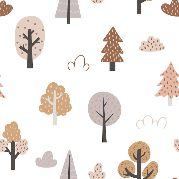 Seamless pattern with autumn trees on a white background for children's textiles scrapbooking paper