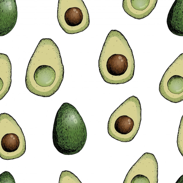 Modello senza cuciture con avocado. illustrazione disegnata a mano