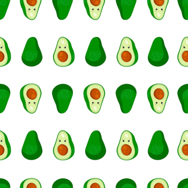 Seamless pattern with avocado with cute eyes. Avocado with seed background