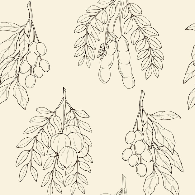 Vector seamless pattern with ayurvedic plants