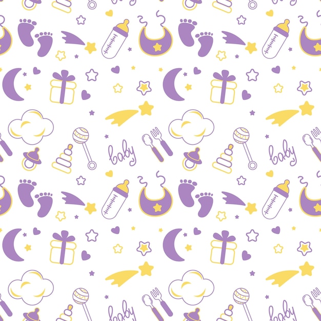 Seamless pattern with baby icons Baby background Vector illustration