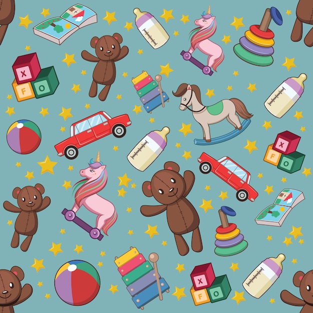 Vector seamless pattern with baby toys