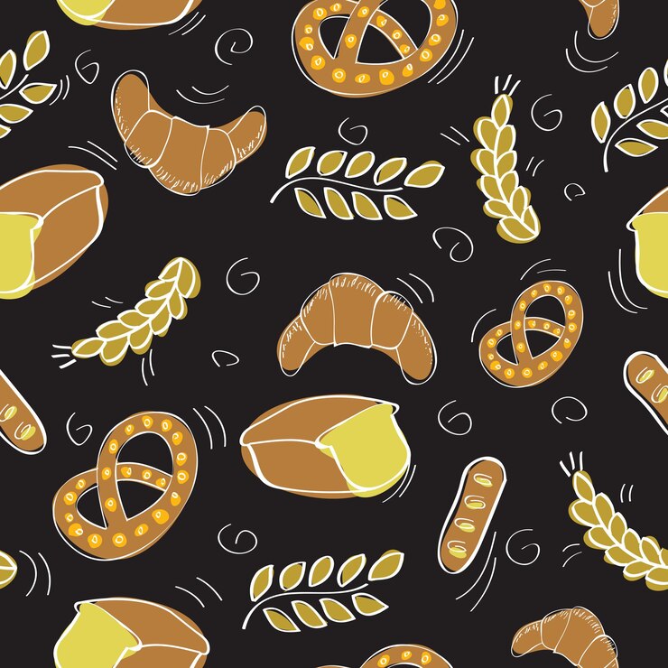 Vector seamless pattern with bakery products - vector illustration