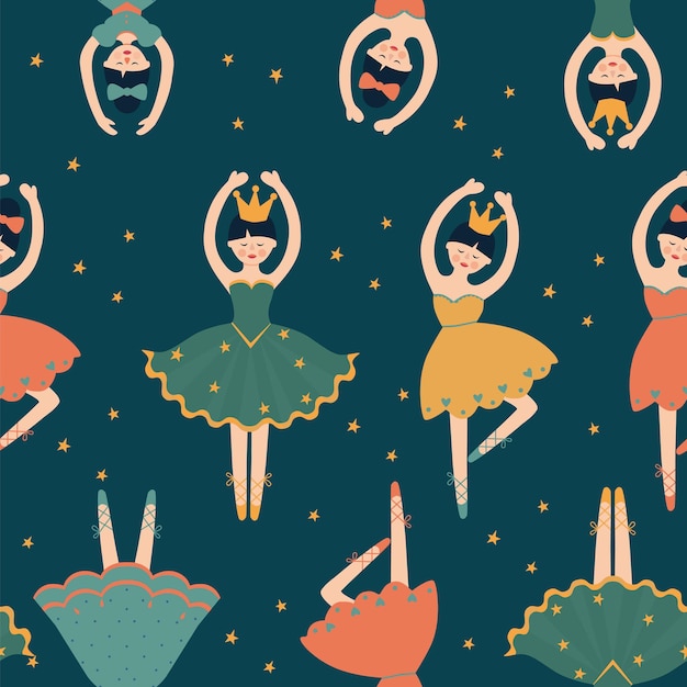 Seamless pattern with ballerinas