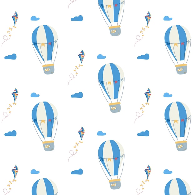 Seamless pattern with a balloon and a kite on a transparent background