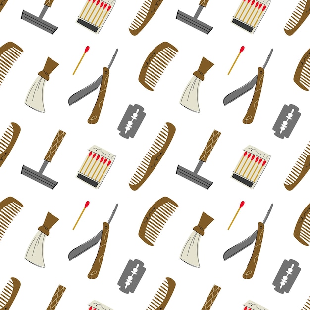 Vector seamless pattern with barber tools shaving and hairdressing concept