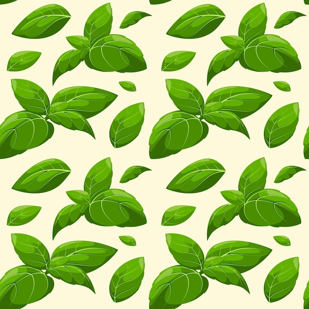 Seamless pattern with basil leaves