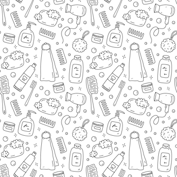 Premium Vector  Seamless pattern with doodle bath accessories