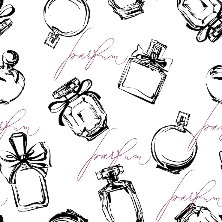 Vector seamless pattern with beautiful bottles of perfume. women's perfume. vector.