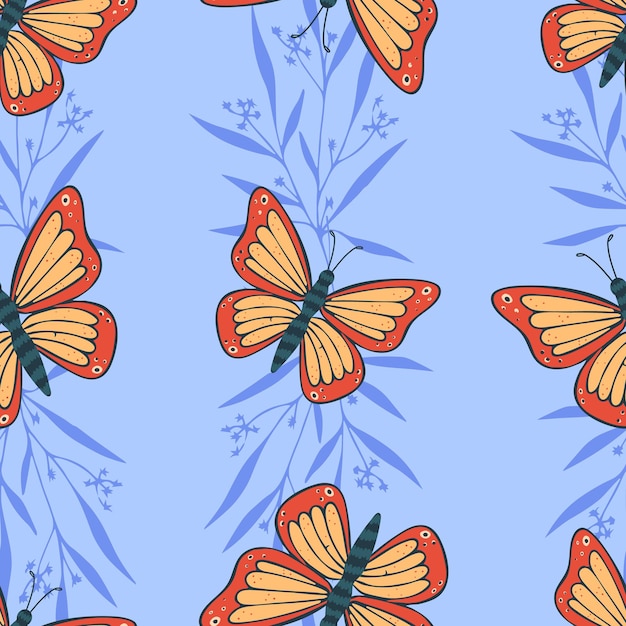 Vector seamless pattern with beautiful butterflies