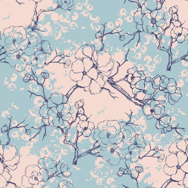 Vector seamless pattern with beautiful cherry blossom