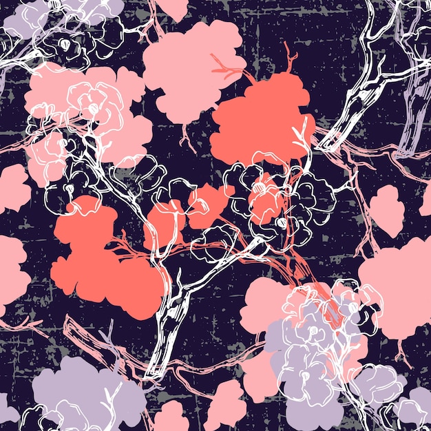 Vector seamless pattern with beautiful cherry blossom