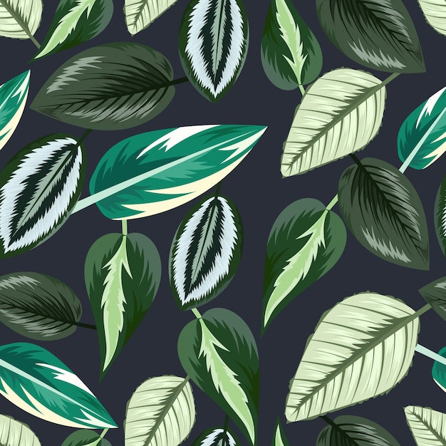 Seamless pattern with beautiful exotic tropical leaves