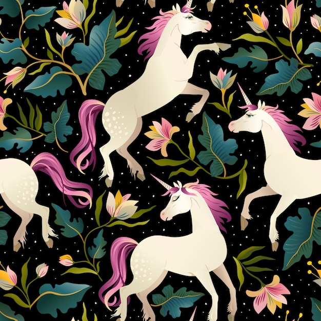 Seamless pattern with beautiful unicorns.