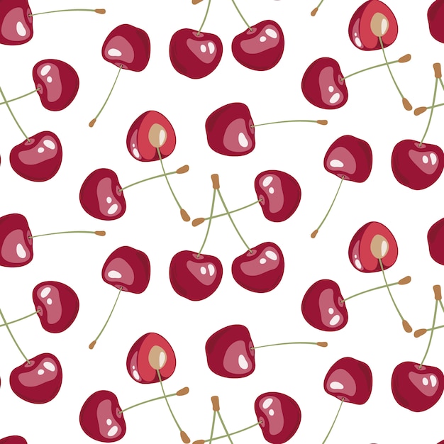 Seamless pattern with beauty cherries on white background. 