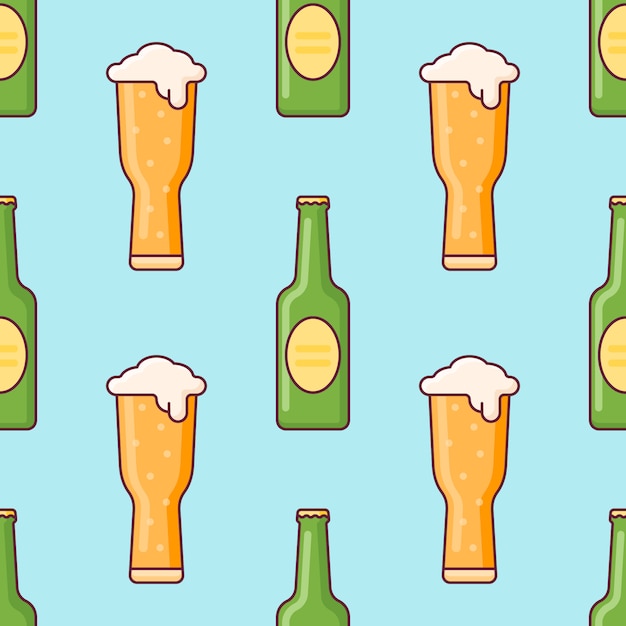 Seamless pattern with beer bottle and glass.