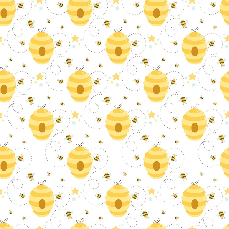 Vector seamless pattern with bees on a summer background