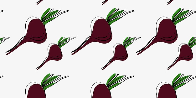 Seamless pattern with beetroot, doodle, hand drawn, vector illustration