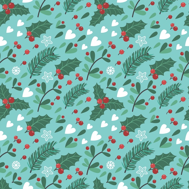 Seamless pattern with berries, leaves 