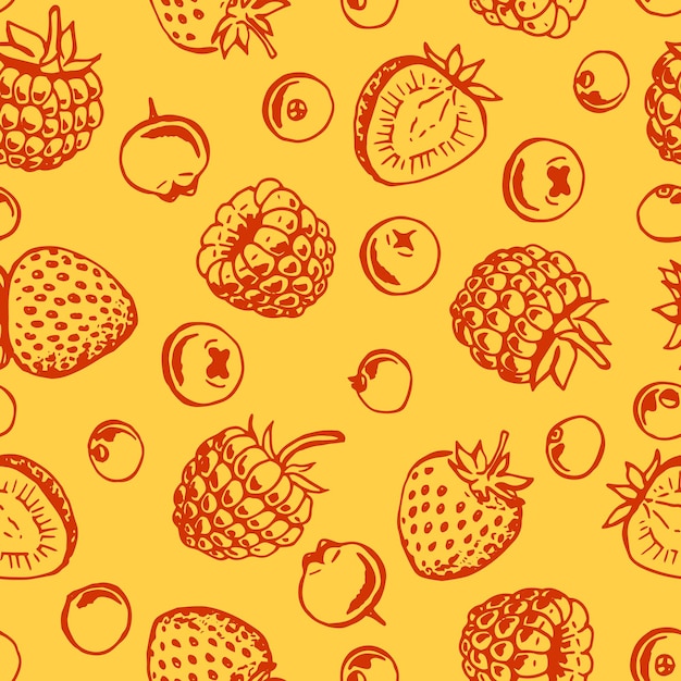 Seamless pattern with berries outlines Hand drawn illustration converted to vector