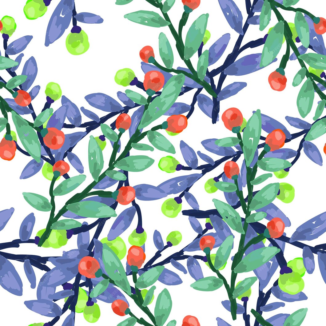 Premium Vector | Seamless pattern with berry branches hand drawn wild