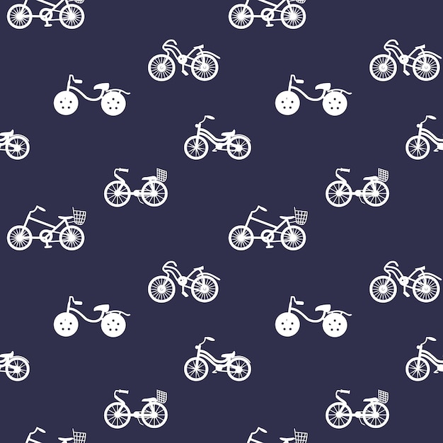 Seamless pattern with bicycle silhouettes Bikes ornament on blue backgrounds