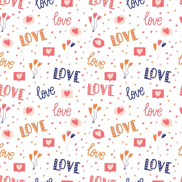 Seamless pattern with big collection of love objects and symbols for happy valentines day. colorful flat illustration.