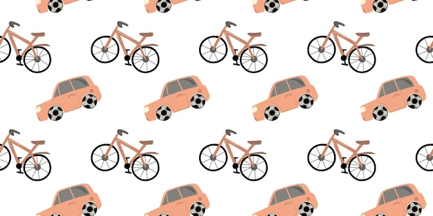 Seamless pattern with bike and car