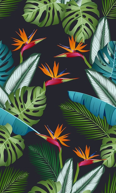 Seamless pattern with bird of paradise