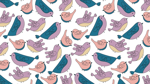 Seamless pattern with birds in doodle style Vector illustration