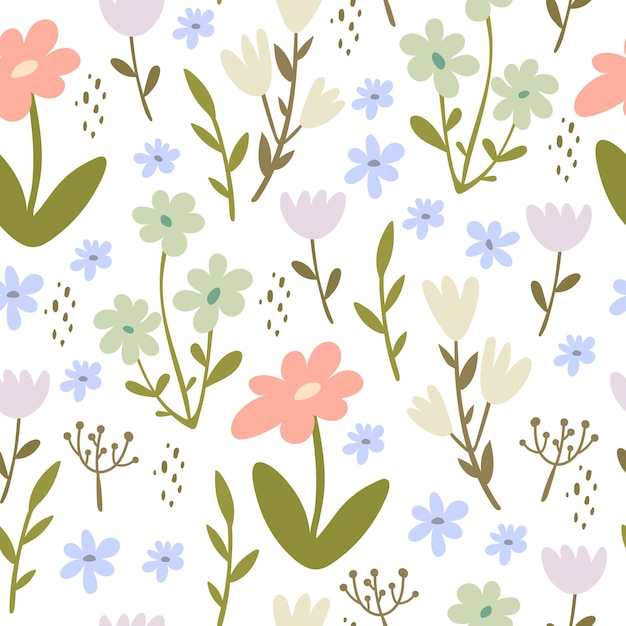 Seamless pattern with birds flowers