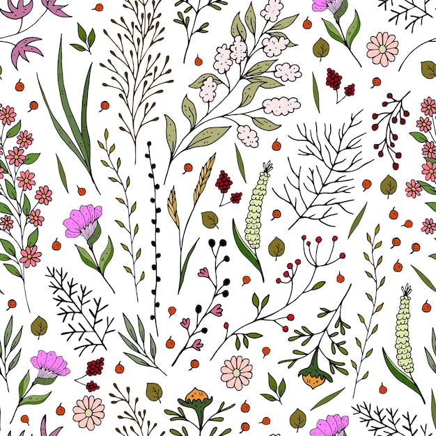 Seamless pattern with birds flowers