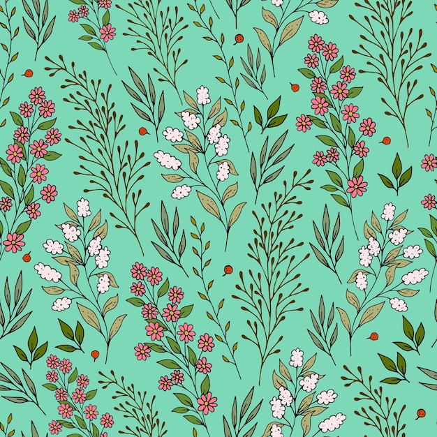 Seamless pattern with birds flowers