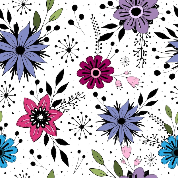 Seamless pattern with birds flowers